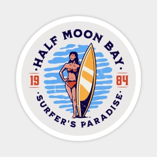 Vintage Half Moon Bay, California Surfer's Paradise // Retro Surfing 1980s Badge B Magnet